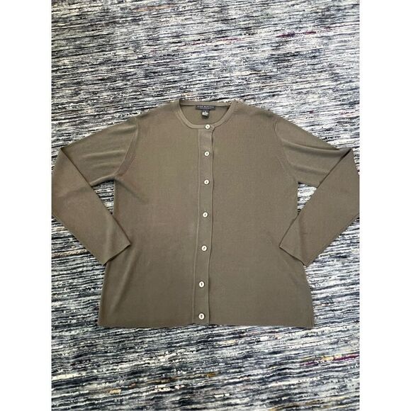 Alex Garfield grey button front cardigan silk sz S - Picture 3 of 7